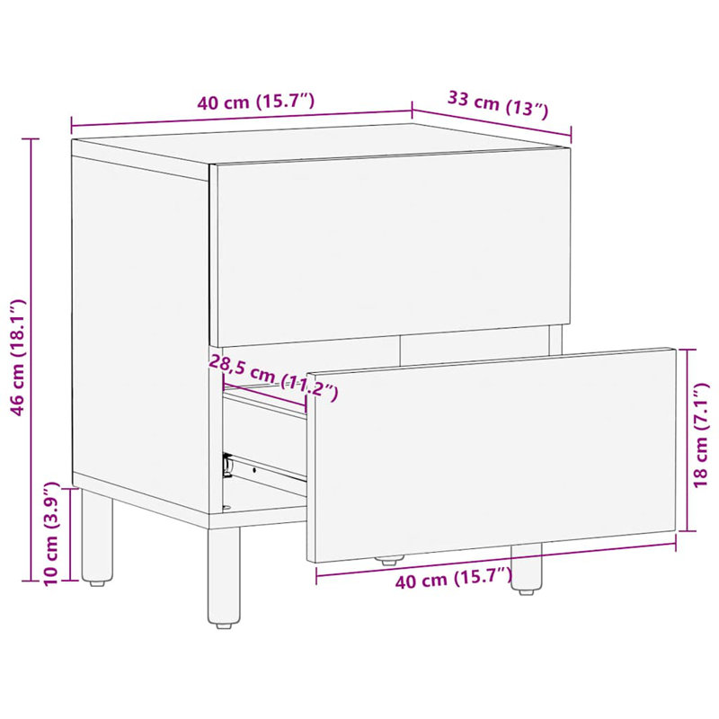 40cm W Metal Bedside Table