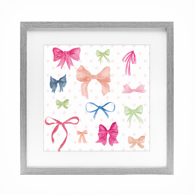 Colored Bows on Plaid, reproduction d'art encadrée sous verre, design par Lucille Price, Cadre de ferme gris