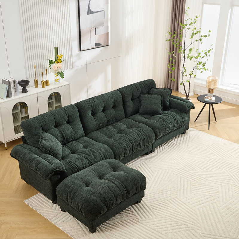  Canapé modulaire surdimensionné 124 po avec repose-pieds 124 po Chenille, Vert