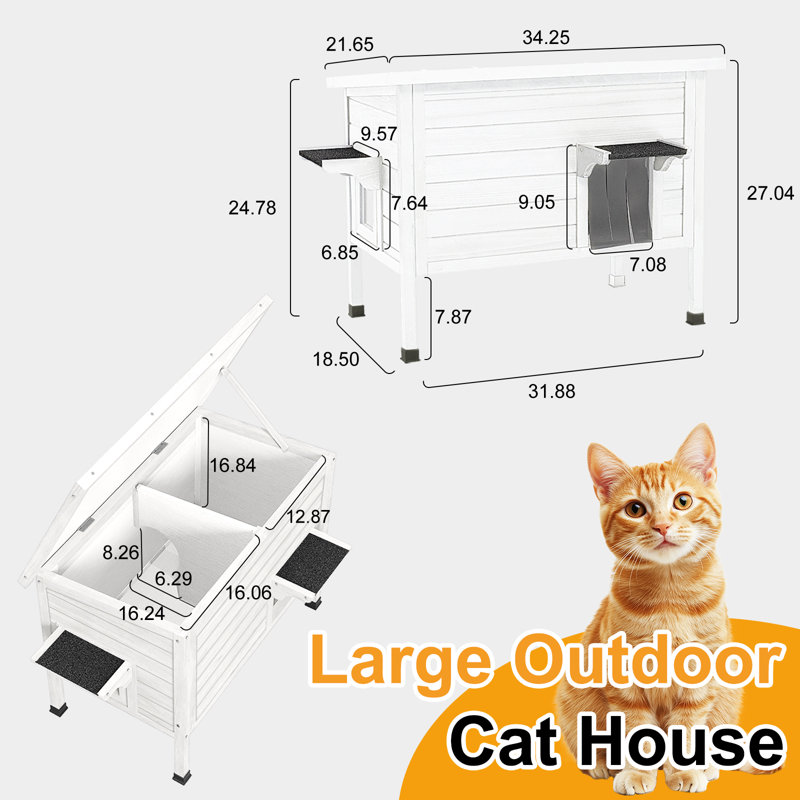 Maison pour chat d'extérieur chauffée en bois massif avec isolation thermique