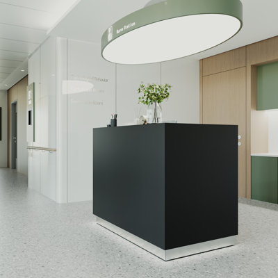 Modern Rectangular Reception Desk With Lockable Cabinet And Base Light