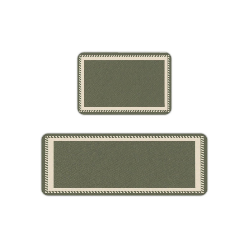 Tapis de cuisine vert olive à bordure, ensemble de 2 tapis de sol pour la décoration intérieure, tapis de cuisine et d'entrée
