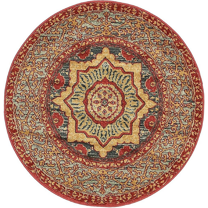 Tapis à motif oriental cramoisi Palazzo, Rond 6 pi