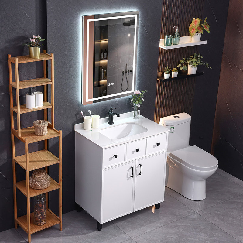 30" Freestanding Bathroom Vanity With Ceramic Sink & 24" X 32" LED Anti-Fog Mirror – White