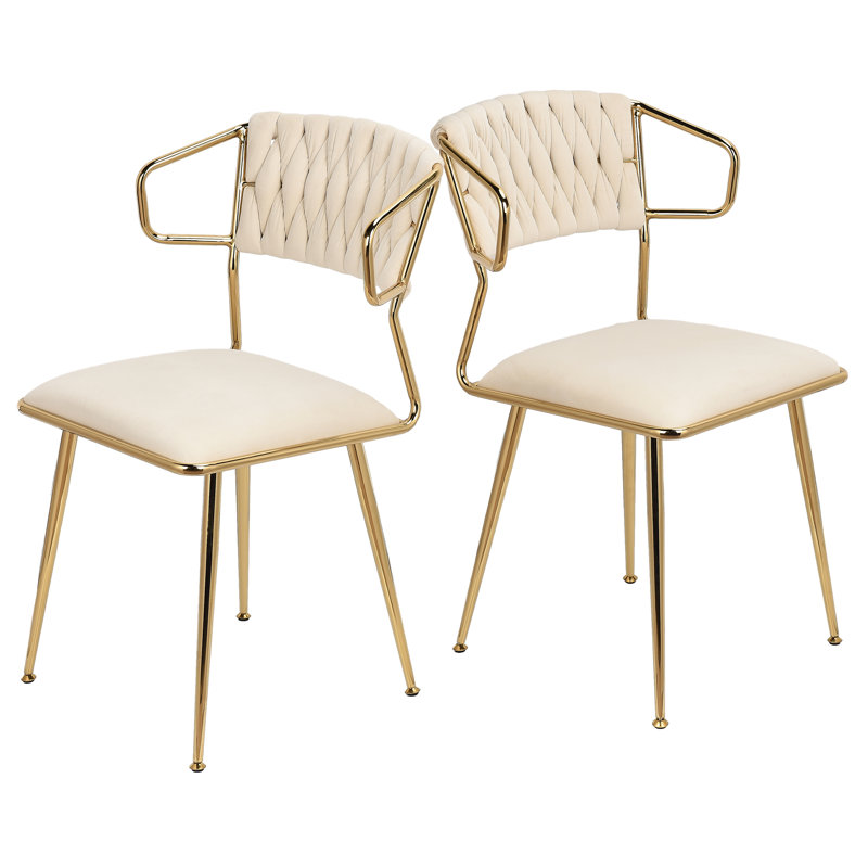 Diodorus 43cm H Velvet Upholstered Metal Side Chair, White