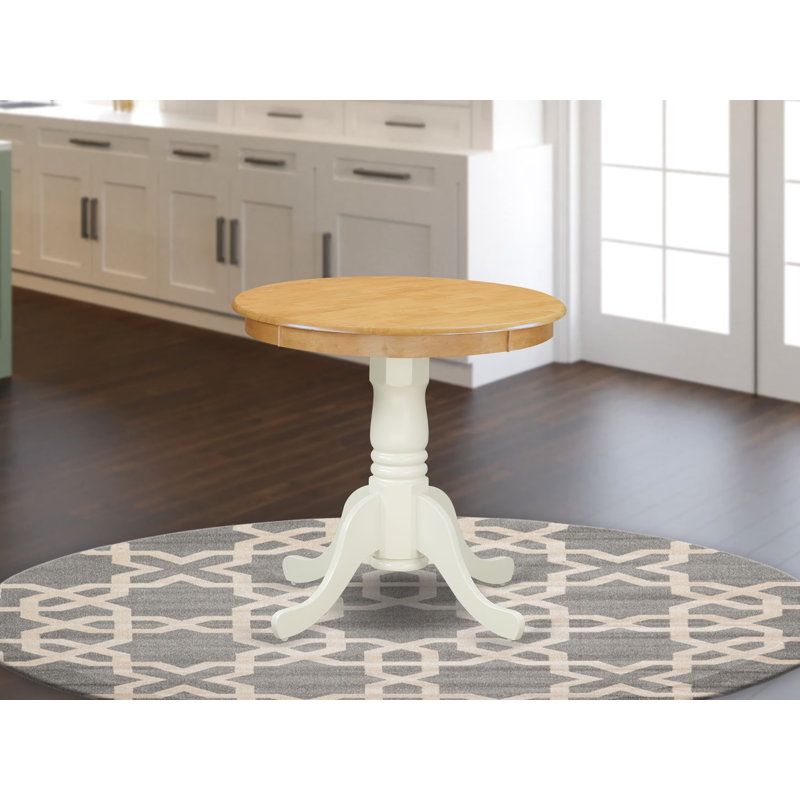 Table de salle à manger Eden - une table de cuisine ronde avec base piédestal, chêne et lin blanc, Lin blanc, Chêne