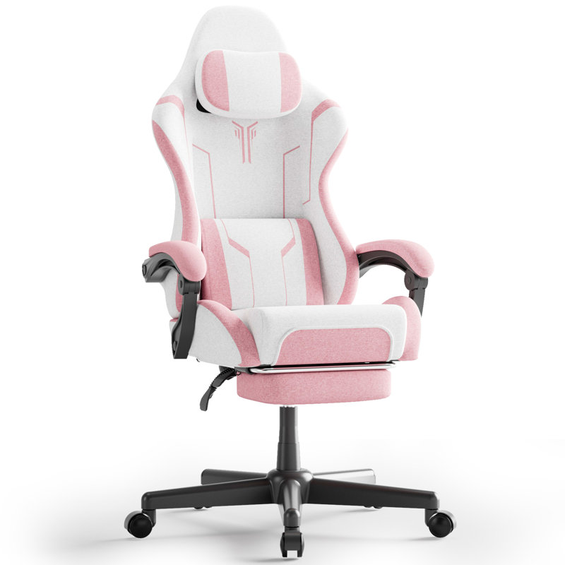 Soontrans Gaming Chair with Footrest High Back Ergonomic Gamer Chair with Headrest and Massage Lumbar Cushion Racing Reclining Video Game Chair for Adults, Pink