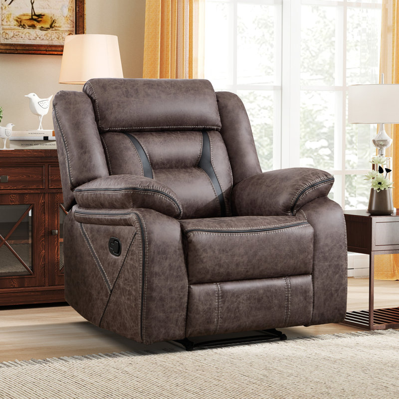 Etherine 39.4" Wide Modern And Overstuffed Faux Leather Manual Wall Standard Recliner (Set of 2), Gray