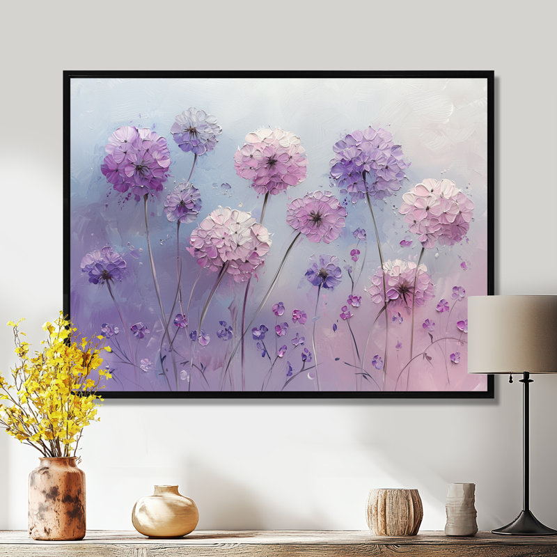 Lavand Dandelion Winter Field I - Pissenlit, art mural, H 12 po x l 20 po, Cadre flottant, Noir