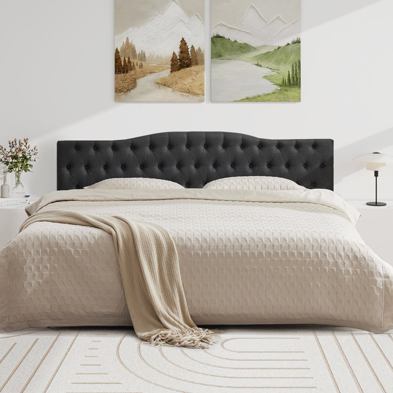 Aveigha Upholstered Headboard, Full, Dark Gray Linen
