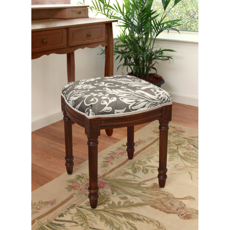 Camilly Solid Wood Accent Stool, Gray, Walnut