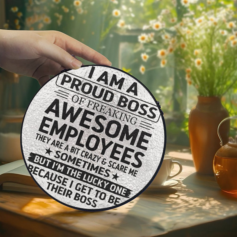 I Am A Proud Boss Stained Glass Panels Suncatcher for Window Decor, 6.3x6.3in(16x16cm)