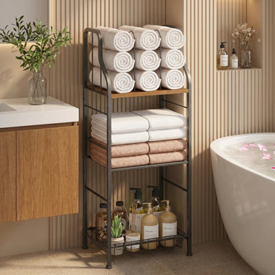 Porte-serviettes sur pied - Porte-serviettes à 3 niveaux pour la salle de bain avec cloisons en forme de M, porte-serviettes en métal durable, porte-serviettes de piscine, rangement pour serviettes peu encombrant, tablette à serviettes moderne