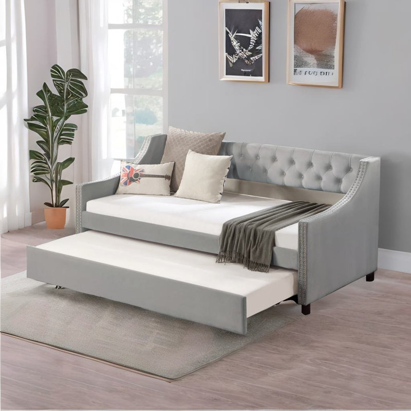 Lit de jour rembourré Jermelle, Beige