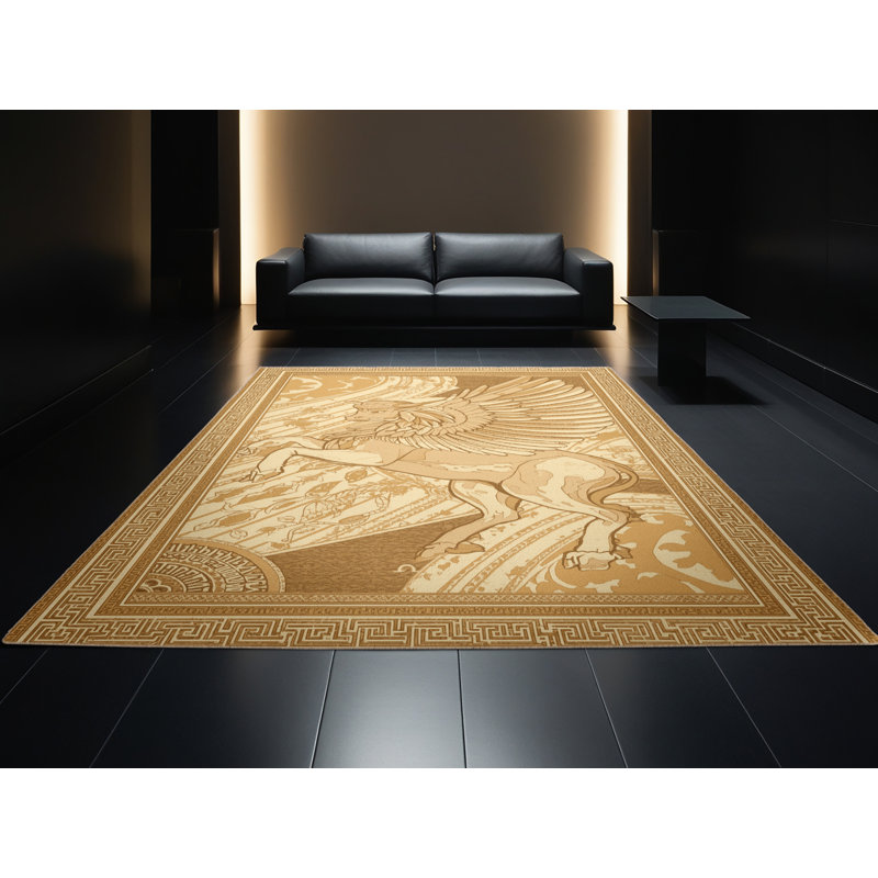 Tapis oriental doux et moelleux à motif oriental brun et beige, 3 X 5