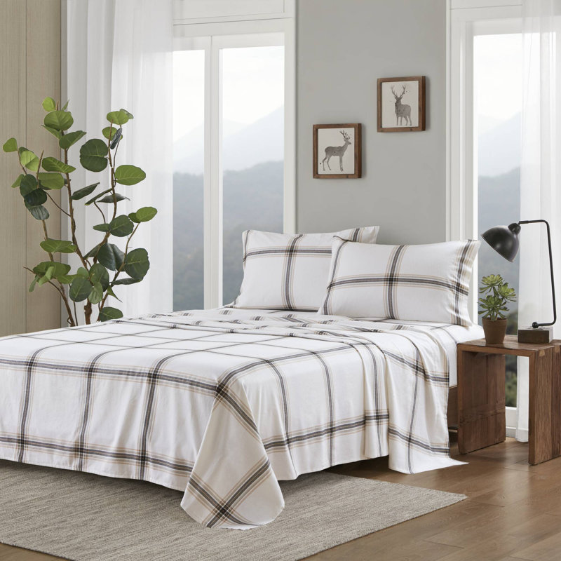 Woolrich 100% Cotton Flannel Sheet Set, Tan Plaid, Full Sheet Set with 2 Pillowcases
