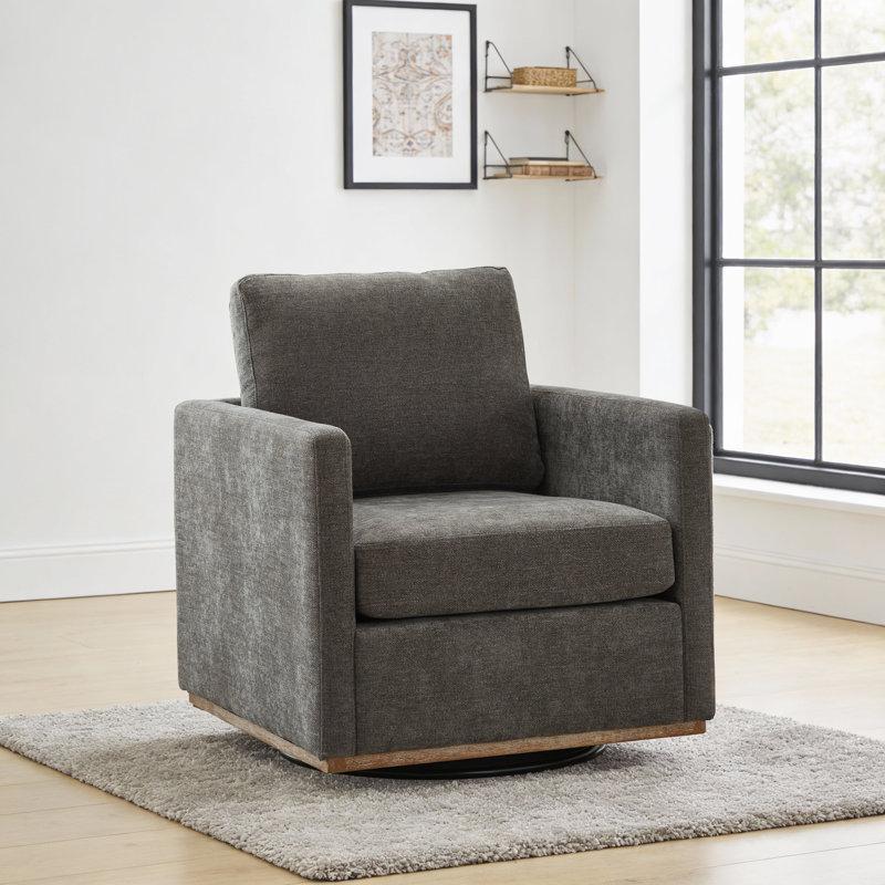 30.5" W Upholstered Comfy Swivel Club Chair, Charcoal