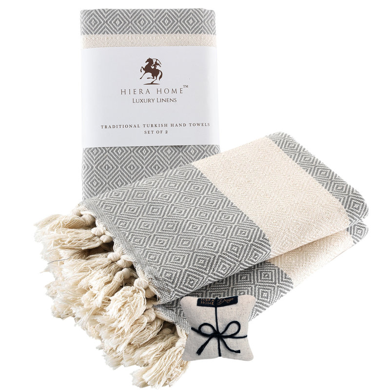 Turkish Hand Towels Set of 2 Decorative Towels for Bathroom and Kitchen - Soft, Absorbent and Quick Dry Farmhouse Towels for Hands, Hair and Face (19x39 inches)