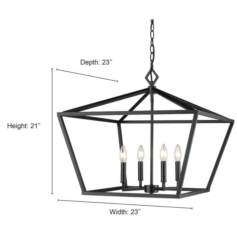 Poisson 4 - Light Dimmable Lantern Geometric Chandelier, Matte Black, 21" H x 23" W x 23" D