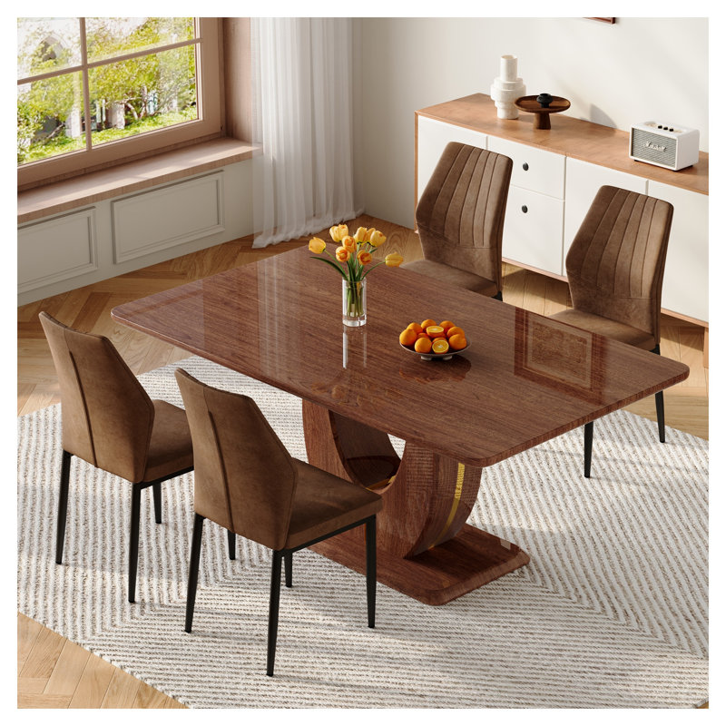Ensemble de table de salle à manger 5 pièces moderne avec finition grain de bois foncé et chaises rembourrées
