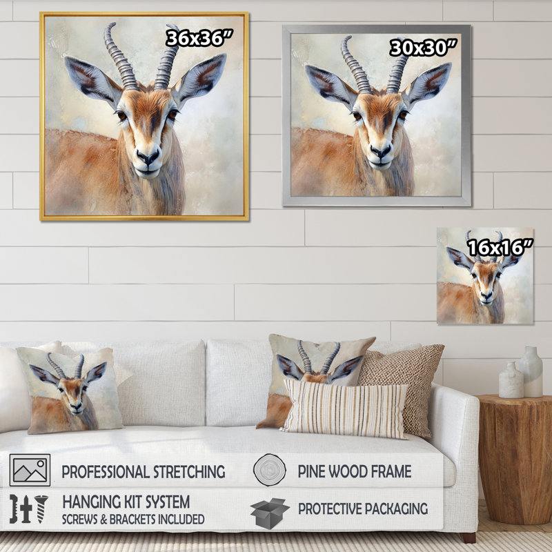 «Graceful Antelope VI» sur toile, H 24 po x l 24 po, Cadre flottant noir