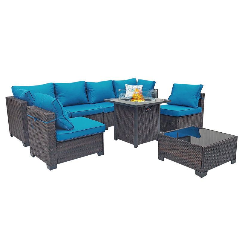 8-Piece Outdoor Patio Furniture Sectional Set, Light Blue