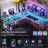 Aranson 55'' L shaped Computer Desk with Shelves, Writing Desk with Full Monitor Stand, Corner Desk with LED Lights, Gaming Desk-2008775810