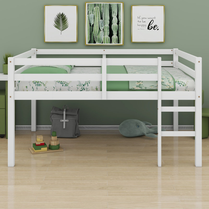 Lit mezzanine en bois avec échelle, Blanc