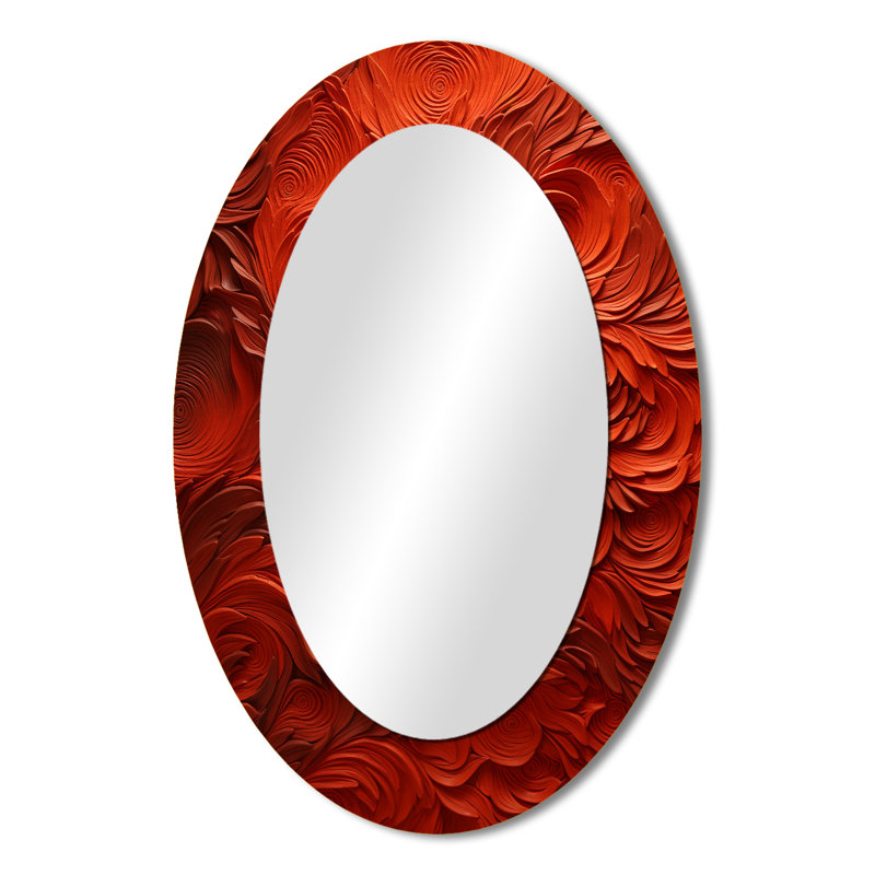 Volcanic Red Fusion Vector 2 - Modern Oval Wall Mirror, 36" H x 24" W