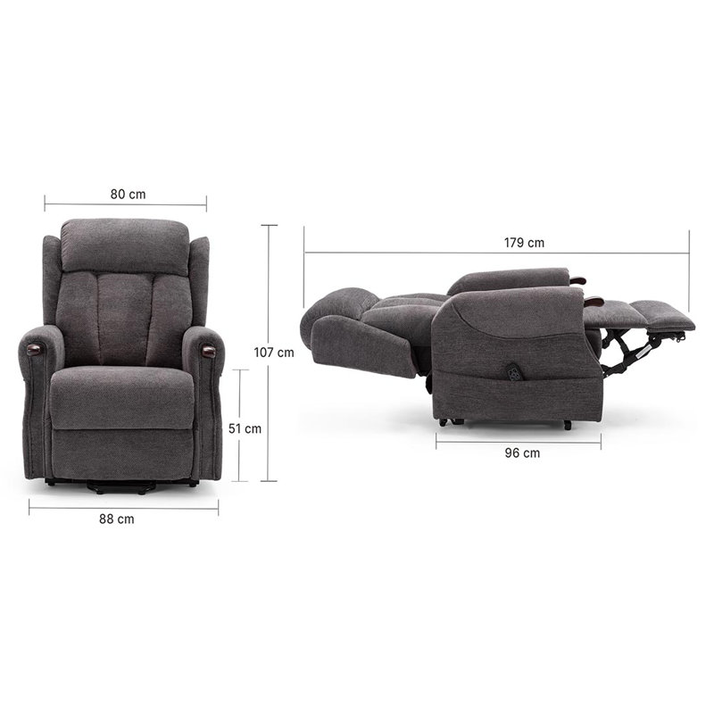 Adao 88cm Wide Lift Assist Standard Recliner, Charcoal