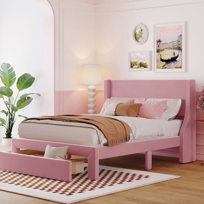 Bed Frame, Beige, Queen
