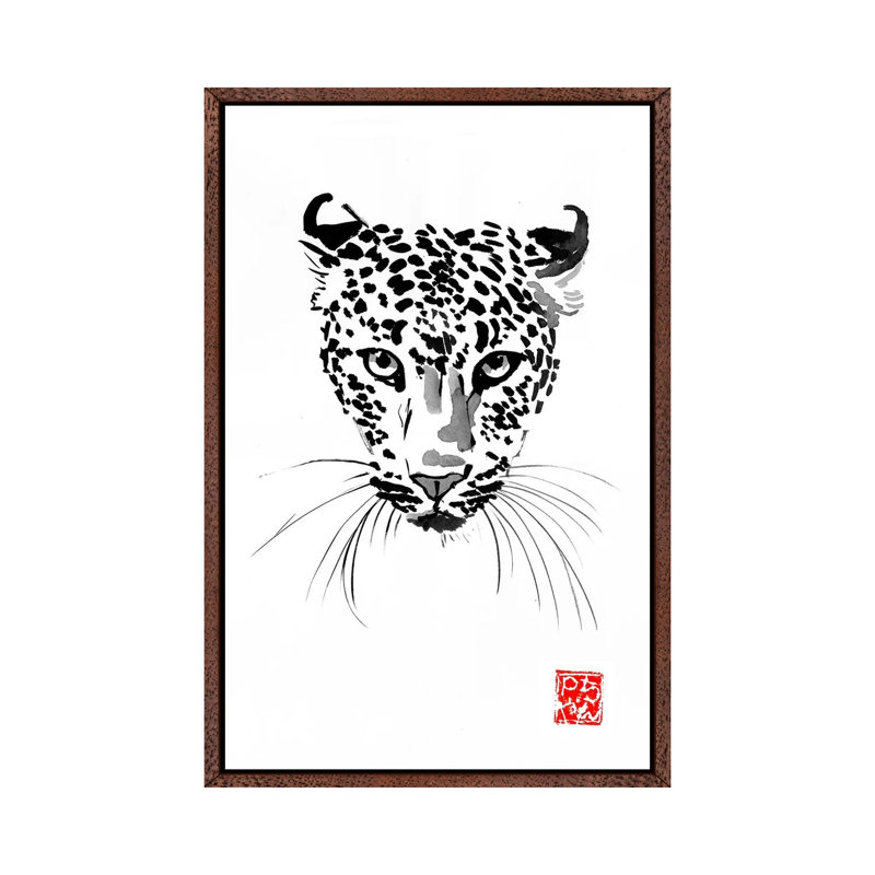 Leopard by Péchane - Painting on Canvas, Classic Brown Wood Framed, 66.04 cm H x 45.72 cm W