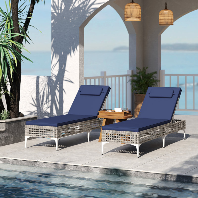 194cm Long Single Chaise with Cushions, Navy