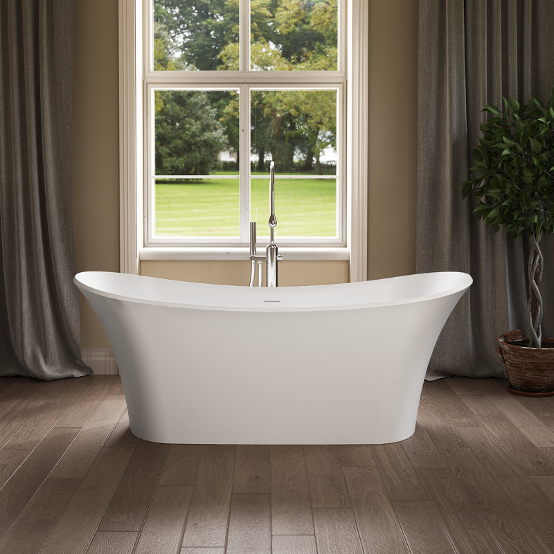 Baignoire autoportante blanche à double pente 69 po x 28 po en pierre reconstituée