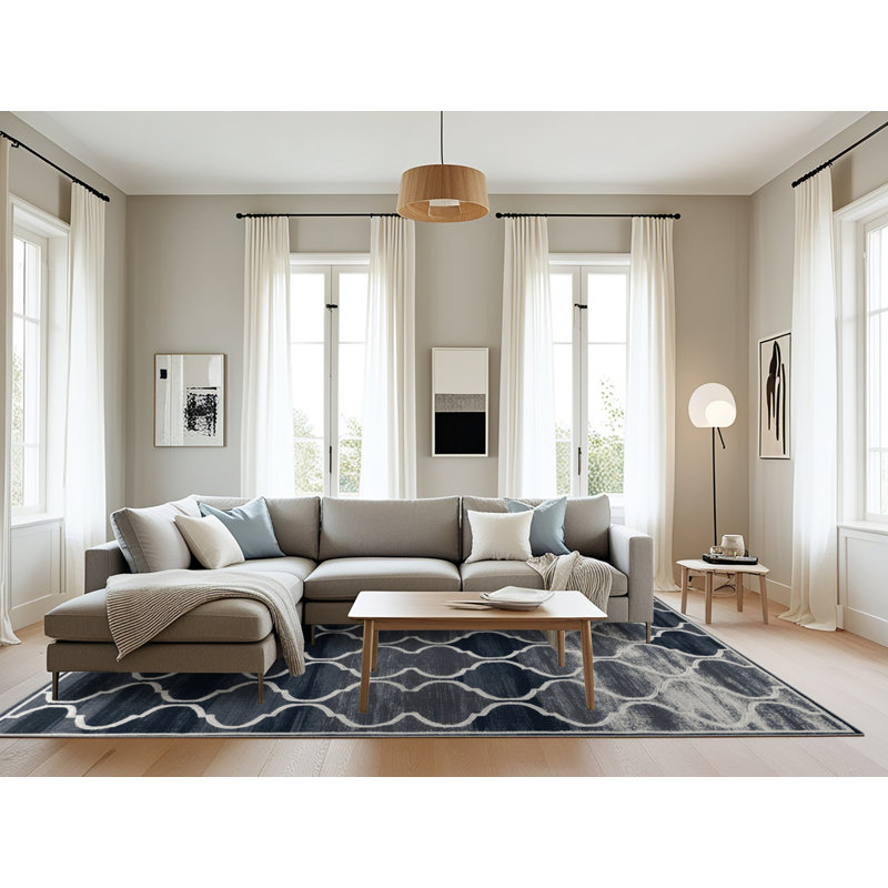 Machine Washable Trellis Gray Area Rug, Rectangle 6' x 9'