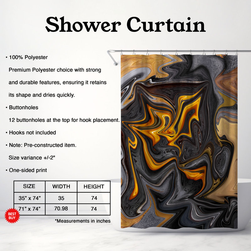 Rideau de douche 1 pièce Gemstone Fall, H 74 po x l 35 po