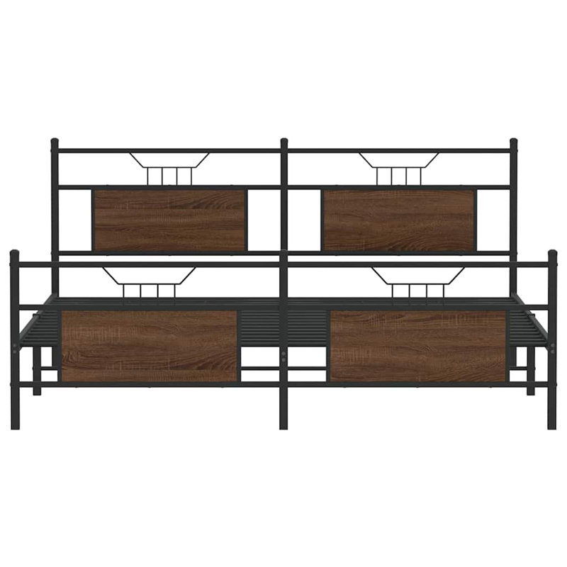 Metal Bed Frame Without Mattress, Brown Oak, Super King (6')