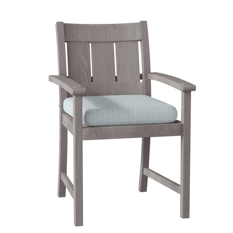 Croquet Teak Patio Dining Armchair with Cushions, Dove Sunbrella® Linen, Oyster Teak, No Welt