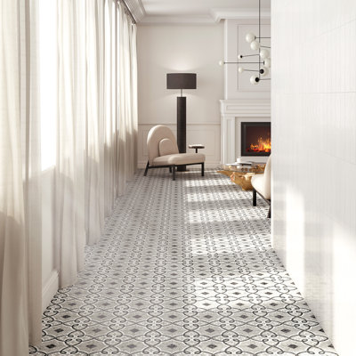 Riviera Octagon Garde Gris W/Taco 7-7/8 In. X 7-7/8 In. Porcelain Floor And Wall Tile