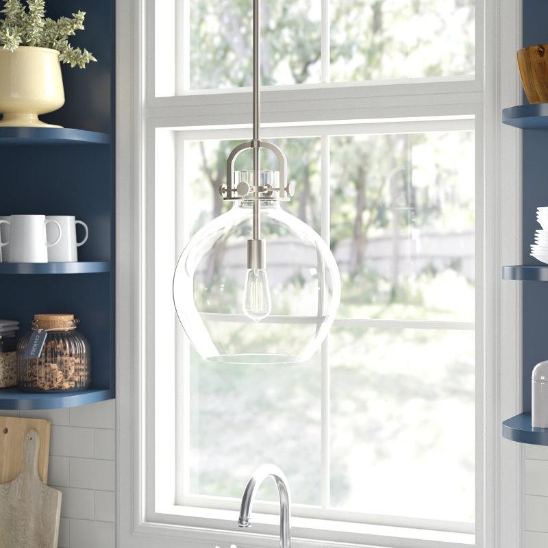 Luminaire suspendu sphère 1 lumière Borgen, Laiton brossé, H 17 po x l 14 po x P 14 po, Ampoule non incluse