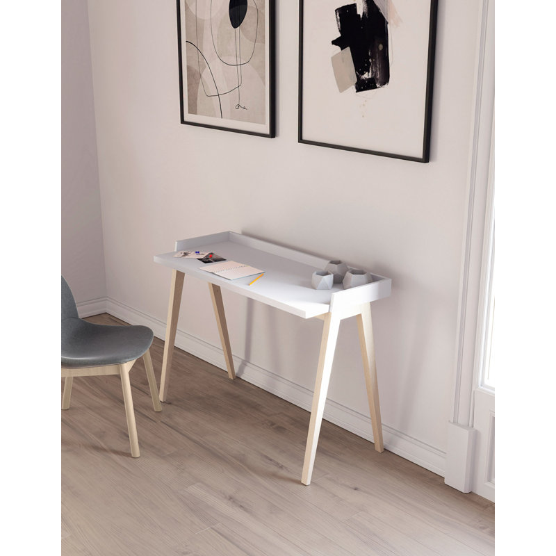 Mcraney Solid Wood Base Writing Desk, White, Light Oak