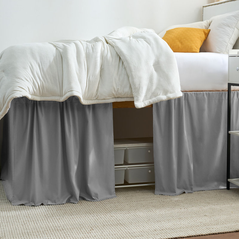 Cotton Dorm Bungee Bed Skirt 3 Panel Set - Slate Gray, Slate Gray