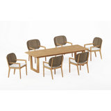 6 Seats 7 Pcs Grade-A Teak Wood Dining Set: 98" Sema Rectangle Table And 6 Akyee Arm Chairs #11AK3206