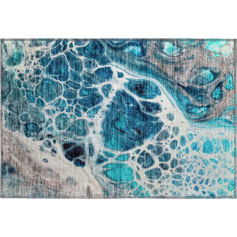 Premium Machine Washable Prisco Teal Rug