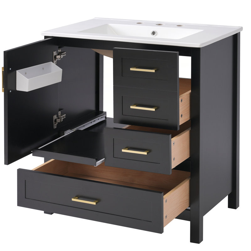 Ensemble de meuble-lavabo 30 po avec lavabo, Noir, Or
