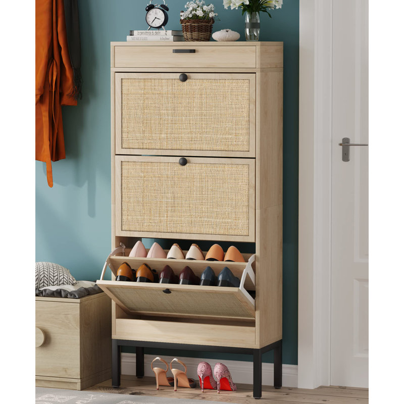 Shoe Cabinet with 3 Flip Drawers,Shoe Storage Organizer, Slim Shoe Storage for Entryway, Hallway, Light Beige