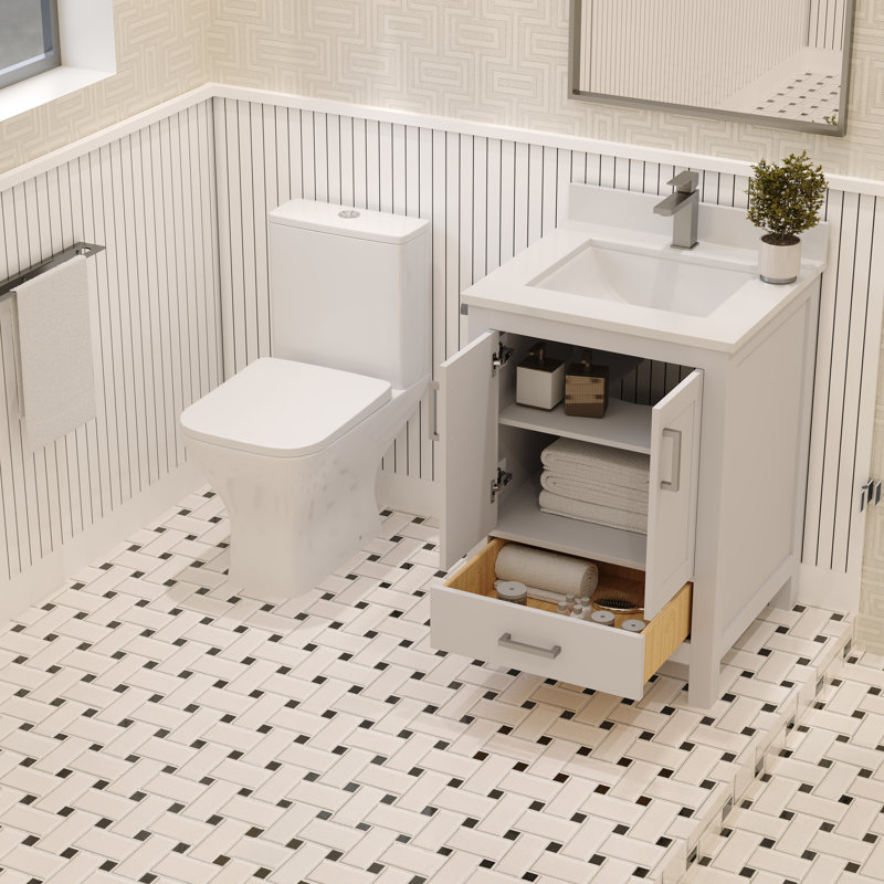 White Solid Wood Bathroom Vanity Cabinet with Brushed Nickel Hardware