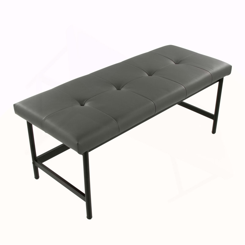 Banc en métal noir et similicuir gris, Grey