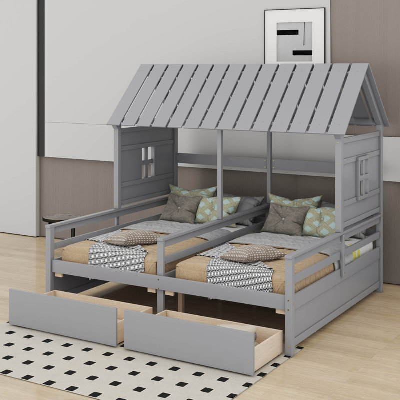 Lits plateforme simple avec tiroirs, Gris