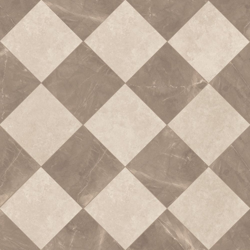 Carreau de porcelaine mat pour plancher et mur 12 po x 12 po Windsor, Damier bronze et Crema Marfil